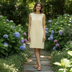 Lino U.S.A. LINEN  Sheath Sleeveless Square Neck Eyelet Accent Dress -  Size M